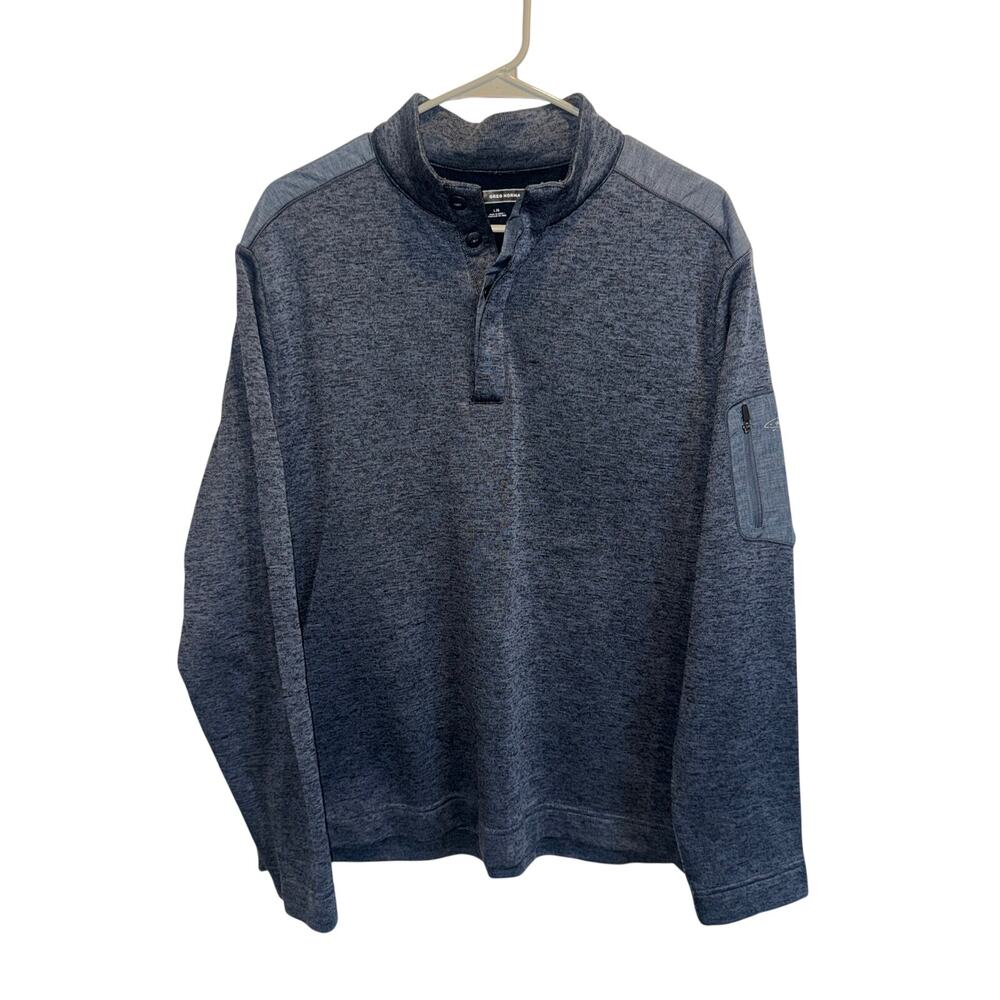 Greg Norman Mens Large Blue Lightweight Fleece Pullover Quarter Button Golf Sz L